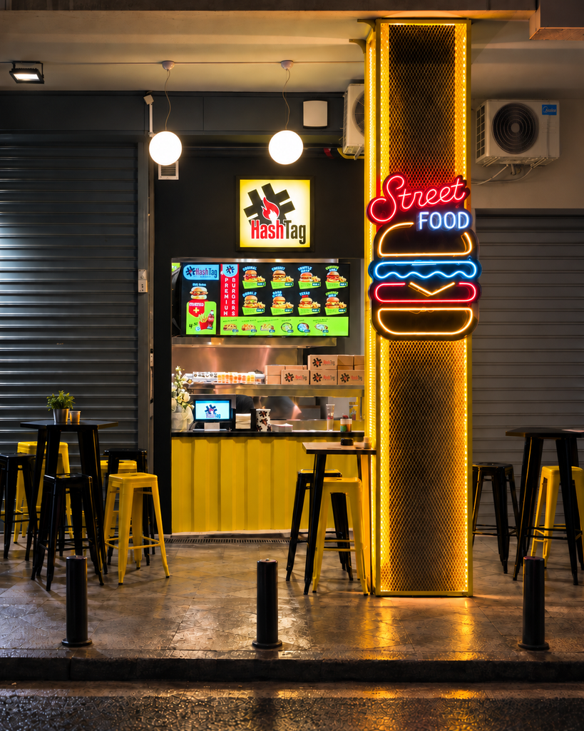 HASHTAG Burgers Syntagma storefront on Perikleous Street, Athens